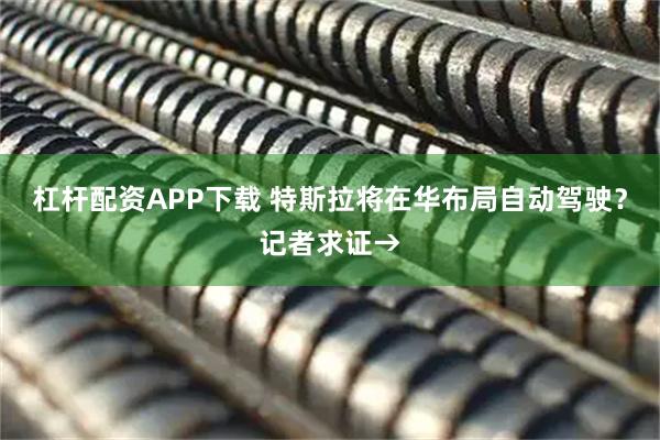 杠杆配资APP下载 特斯拉将在华布局自动驾驶？记者求证→